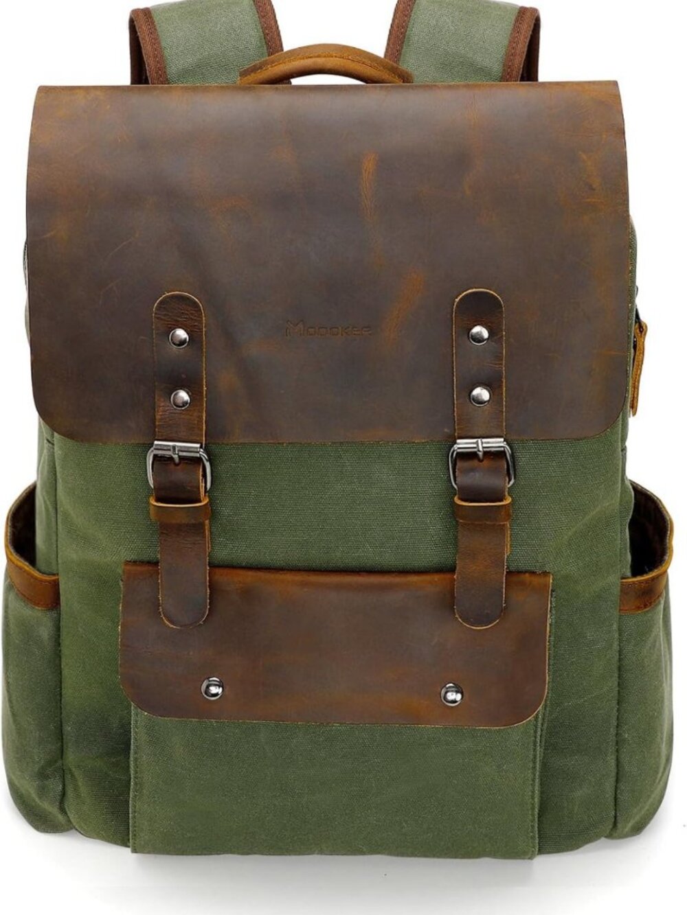 Stylish Waxed Canvas Leather Laptop Backpack for Travel - Unisex, Green Color